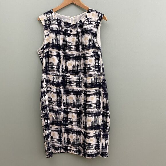 Pendleton Dress Womens 12 Black White Sleeveless Silk Knee Length Sheath Career - Picture 1 of 10